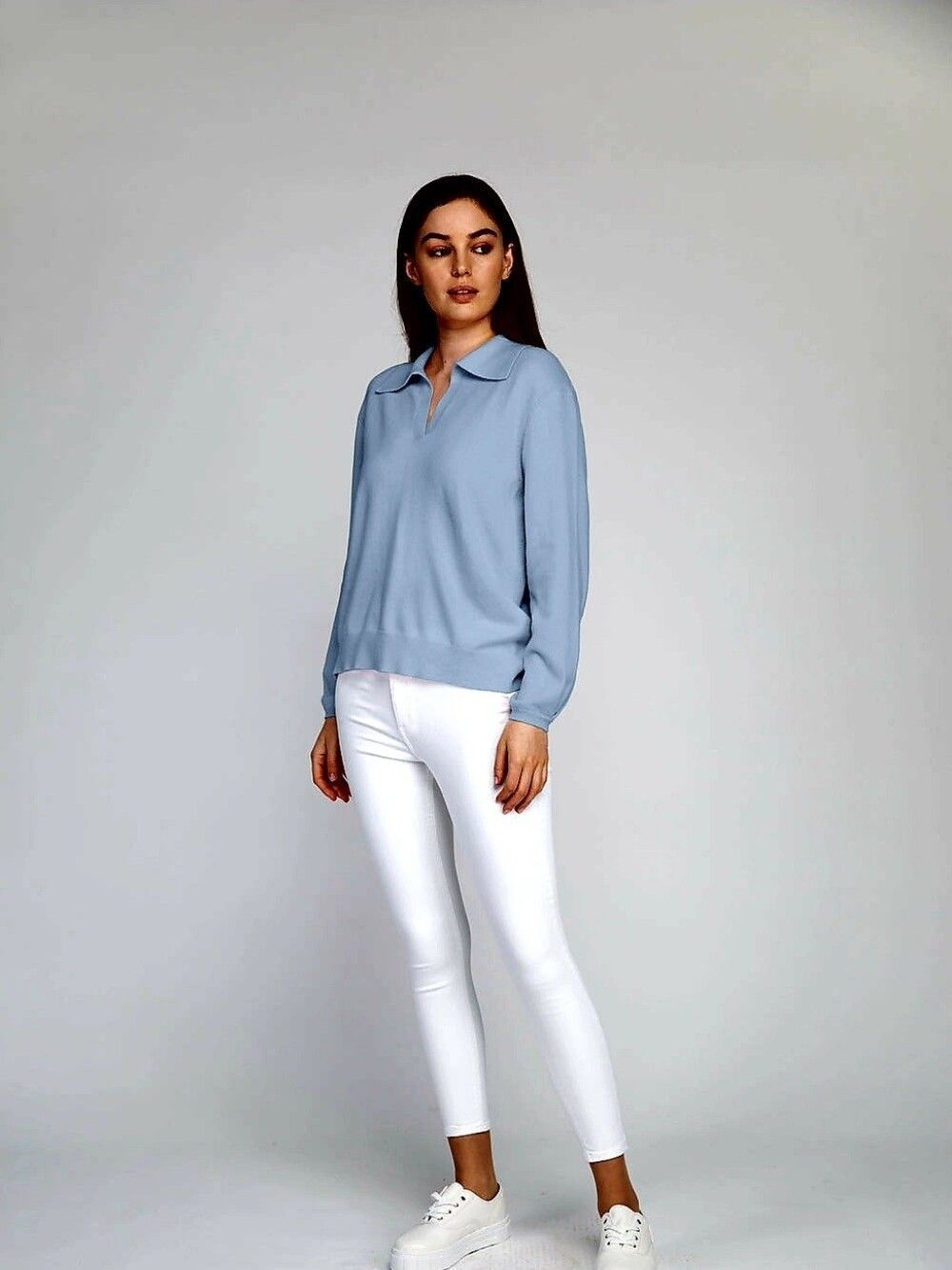 Van Kukil Cashmere Open Collar Sweater Sz XS